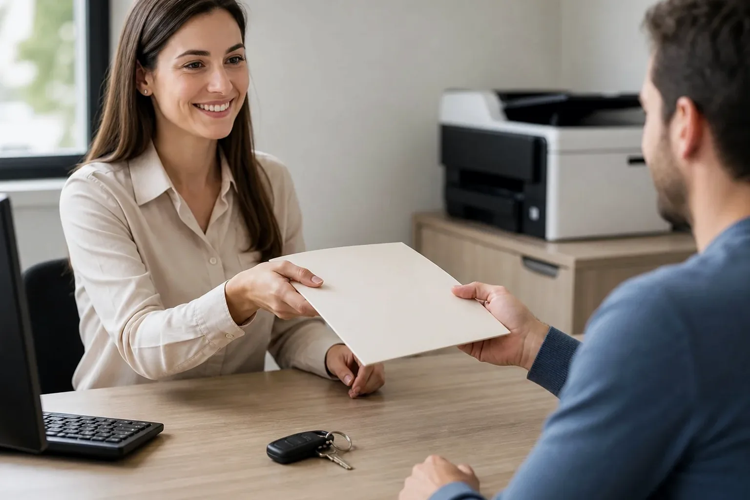 Cliente recebendo a segunda via do CRV.