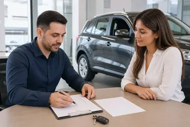 Profissional explicando sobre o licenciamento de veículo a cliente.